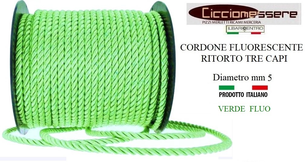 Cordone 5mm Fluo Cordoncino Ritorto Lucido Passamaneria Tre Capi Diametro  5mm Confezione da 25 metri - CICCIOMESSERESHOP