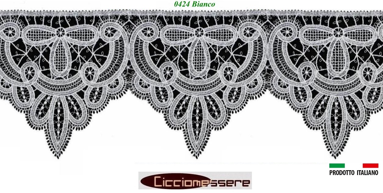 Pizzo 16cm Altare Macramè Gerbera Bordura Viscosa Poliestere Colore 0424  Bianco Pezza da 14/Metri