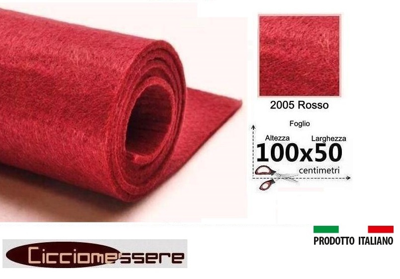 Foglio Feltro 60x40cm, Rosso, 3mm di spessore