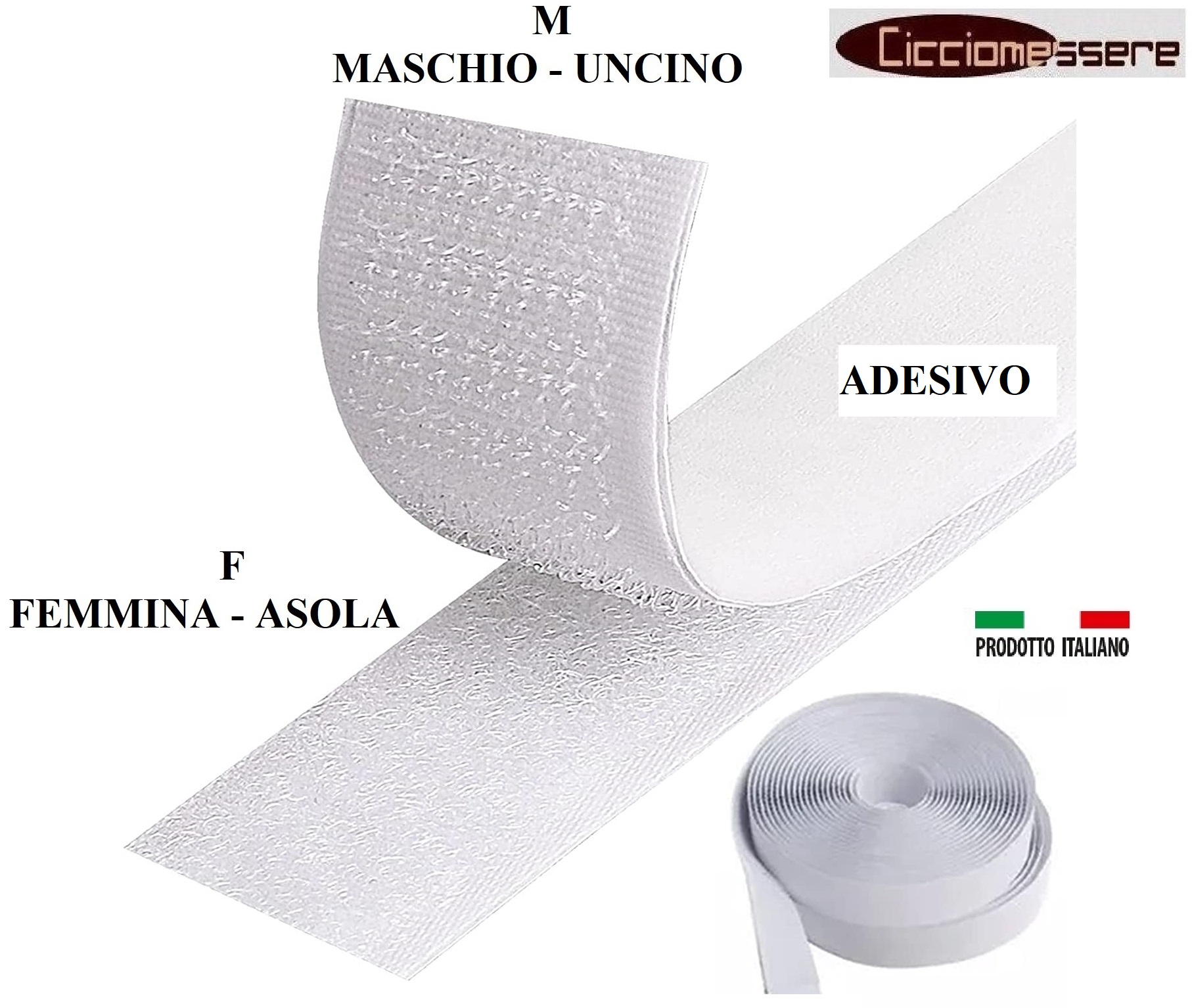 Nastro a Strappo 50mm Velcro ADESIVO NERO Maschio/Uncino+Femmina/Asola  Confezione da 5/Metri