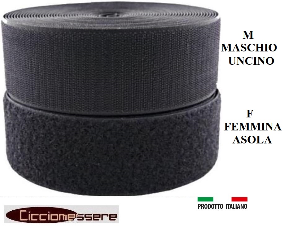 Nastro a Strappo 50mm Velcro ADESIVO NERO Maschio/Uncino+Femmina/Asola  Confezione da 5/Metri