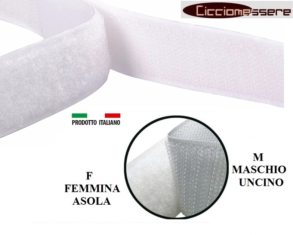 Nastro a Strappo 20mm Velcro DA CUCIRE BIANCO Maschio/Uncino+Femmina/Asola  Confezione da 5/Metri