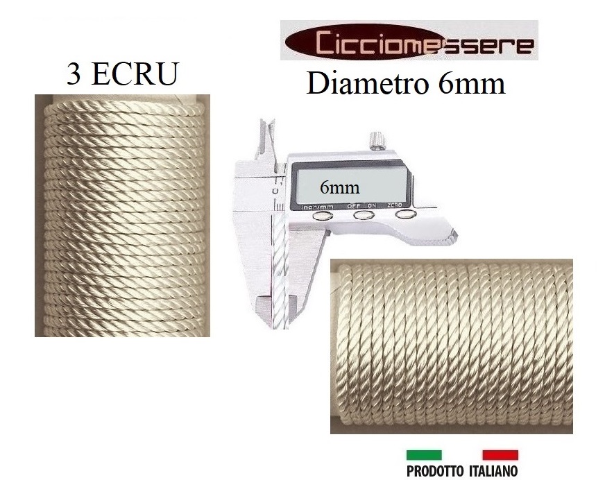 Cordoncino 6mm Ritorto Tre Capi Intrecciato Spessore 6mm Confezione da 25  Metri (64 Colori) - CICCIOMESSERESHOP