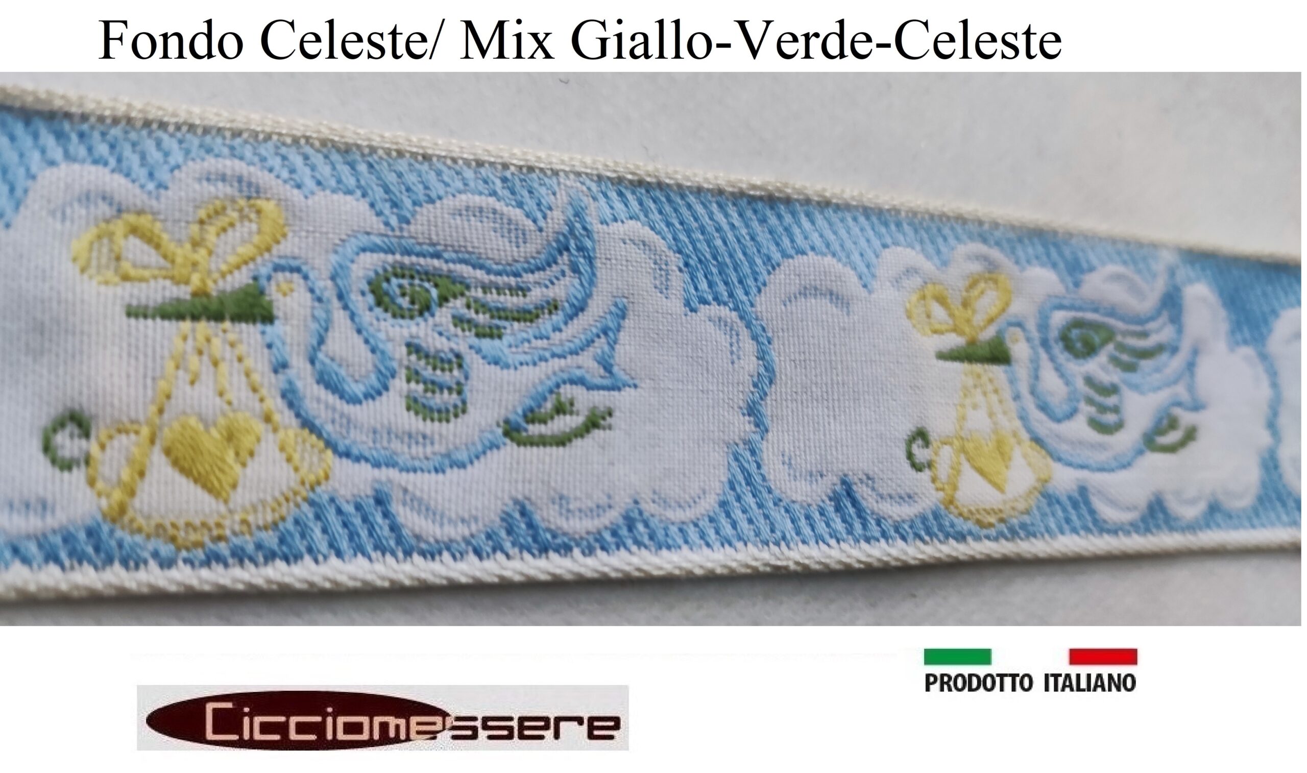 Passamaneria 3cm Passamaneria Nastro Jacquard Gallone Bordo Ricamato  Altezza 3cm Fondo Celeste Mix Giallo Verde Celeste Confezione Da 10/Metri